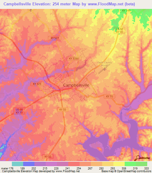 Campbellsville,US Elevation Map