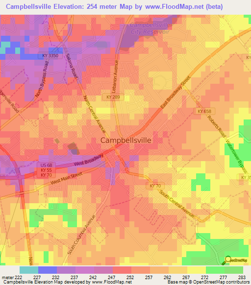 Campbellsville,US Elevation Map