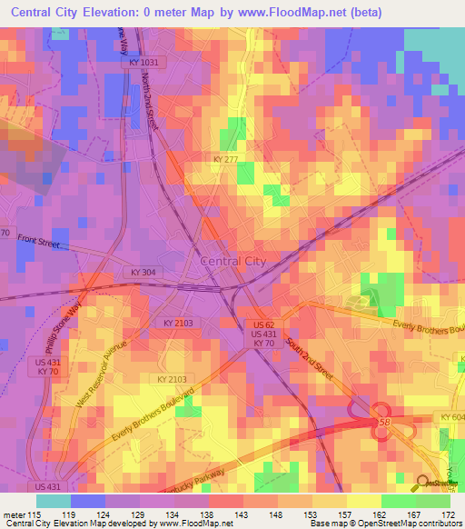 Central City,US Elevation Map