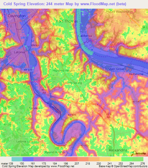 Cold Spring,US Elevation Map