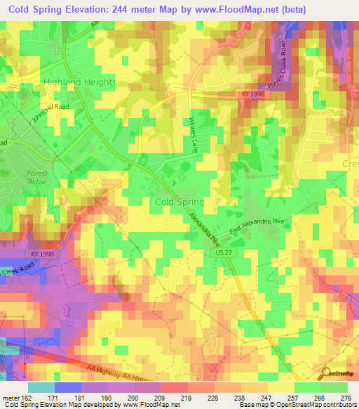 Cold Spring,US Elevation Map