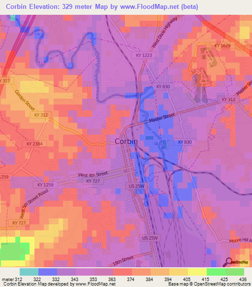 Corbin,US Elevation Map