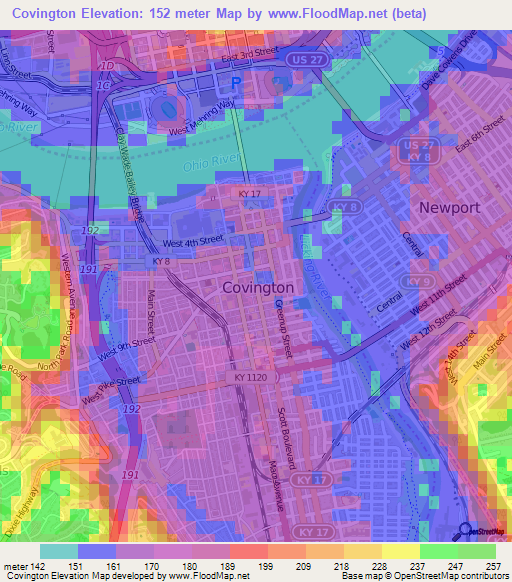 Covington,US Elevation Map