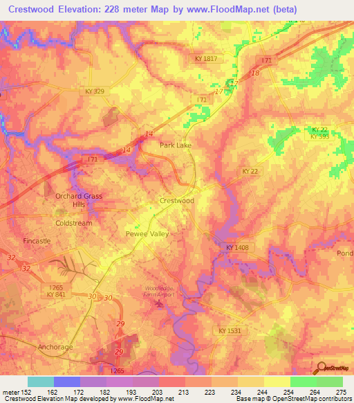 Crestwood,US Elevation Map