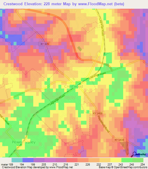 Crestwood,US Elevation Map