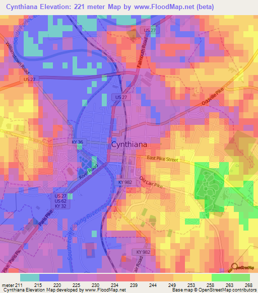 Cynthiana,US Elevation Map