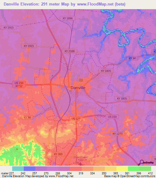 Danville,US Elevation Map