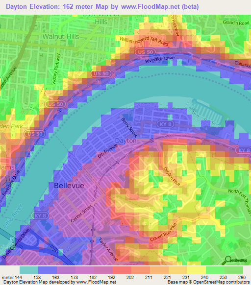 Dayton,US Elevation Map