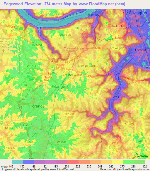 Edgewood,US Elevation Map