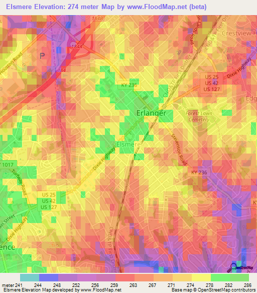 Elsmere,US Elevation Map