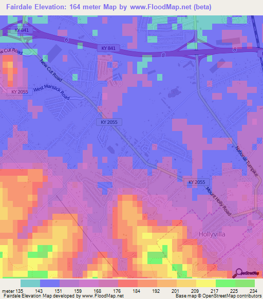 Fairdale,US Elevation Map