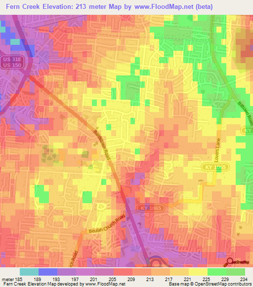 Fern Creek,US Elevation Map