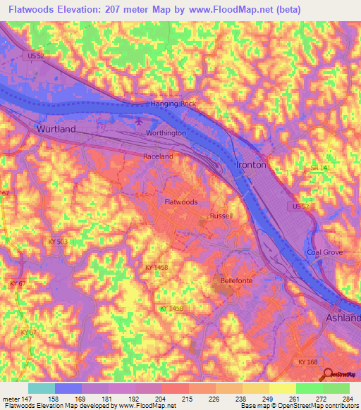 Flatwoods,US Elevation Map