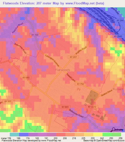 Flatwoods,US Elevation Map