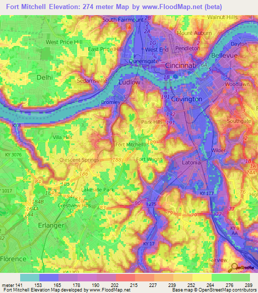 Fort Mitchell,US Elevation Map