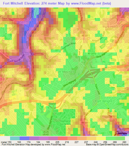 Fort Mitchell,US Elevation Map