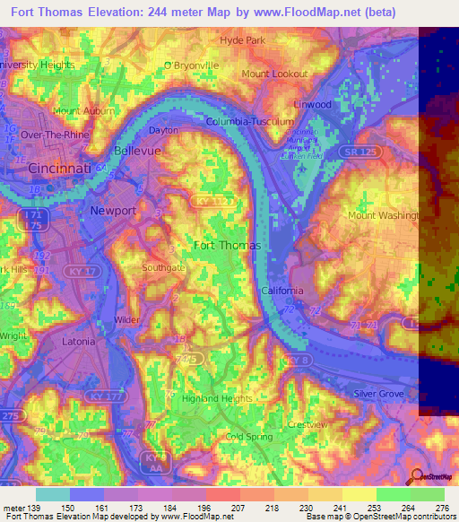 Fort Thomas,US Elevation Map