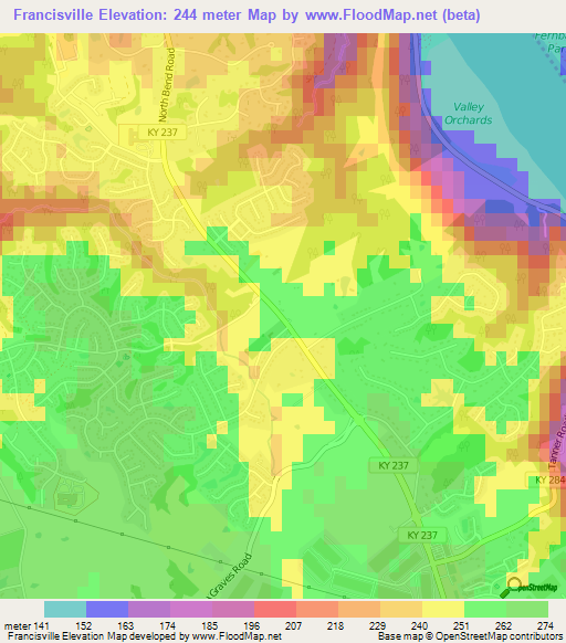 Francisville,US Elevation Map