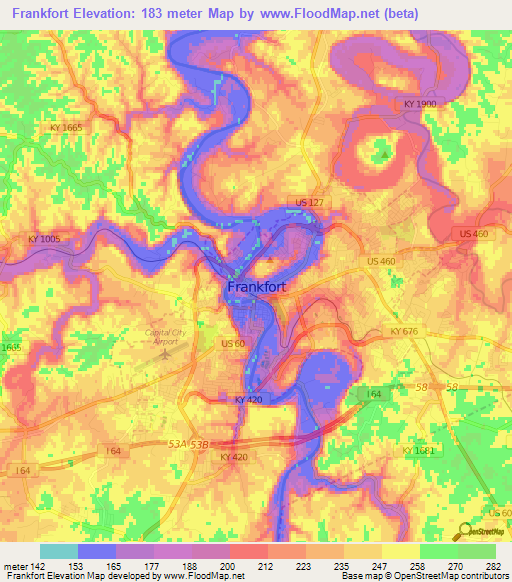 Frankfort,US Elevation Map