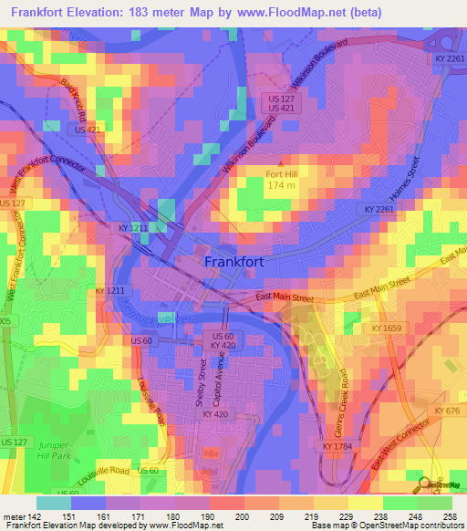 Frankfort,US Elevation Map