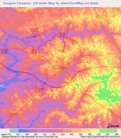 Glasgow,US Elevation Map