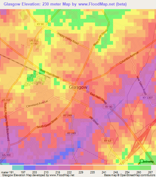 Glasgow,US Elevation Map