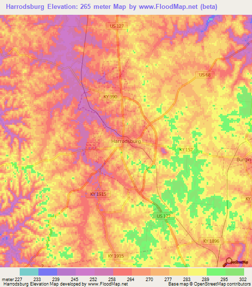 Harrodsburg,US Elevation Map