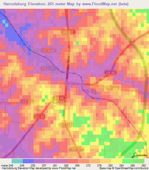 Harrodsburg,US Elevation Map