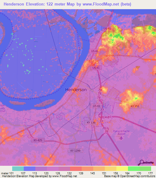 Henderson,US Elevation Map