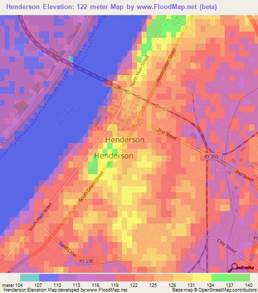 Henderson,US Elevation Map