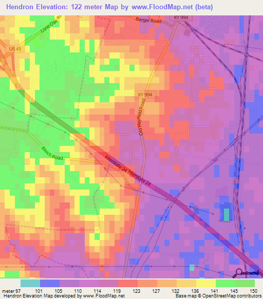 Hendron,US Elevation Map