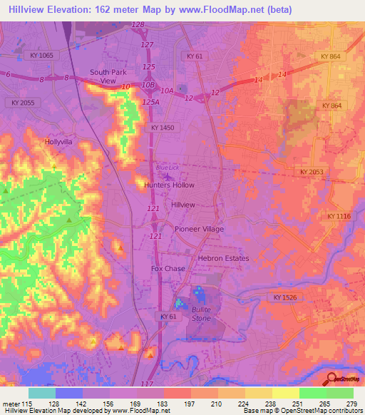 Hillview,US Elevation Map