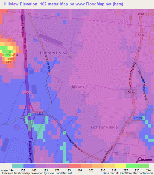 Hillview,US Elevation Map