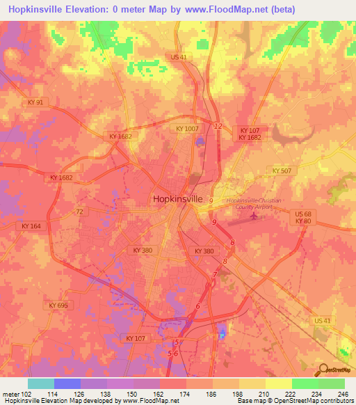 Hopkinsville,US Elevation Map