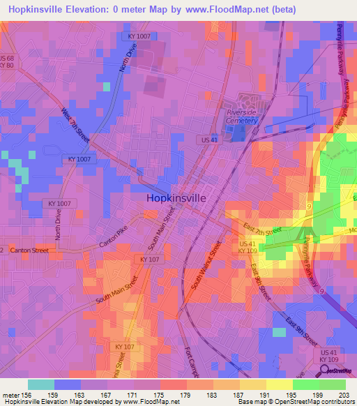 Hopkinsville,US Elevation Map