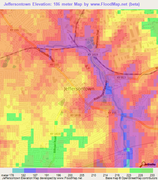 Jeffersontown,US Elevation Map