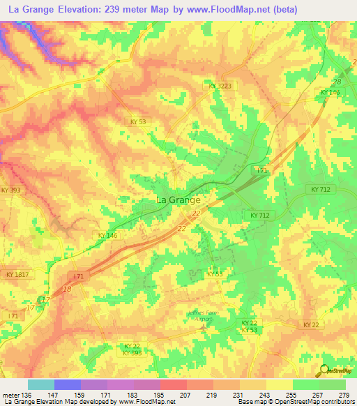 La Grange,US Elevation Map