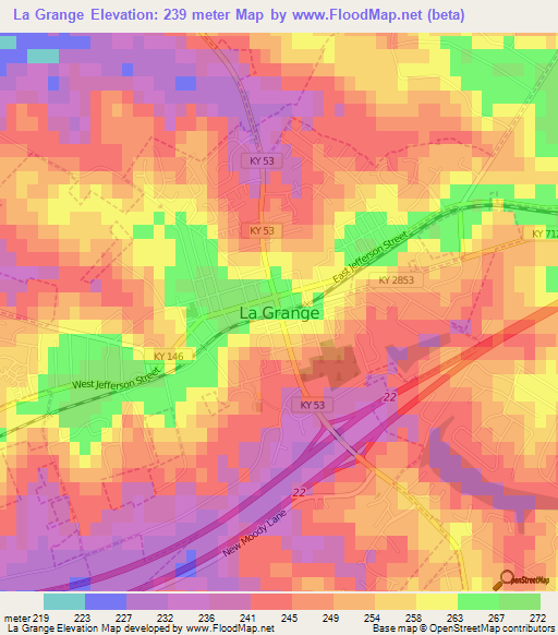 La Grange,US Elevation Map