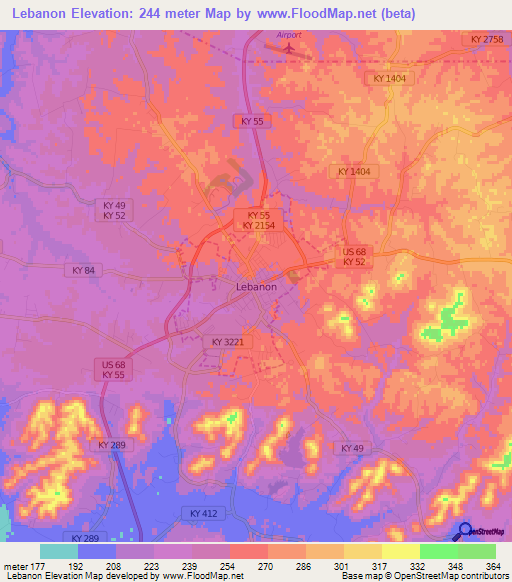 Lebanon,US Elevation Map