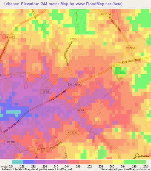 Lebanon,US Elevation Map