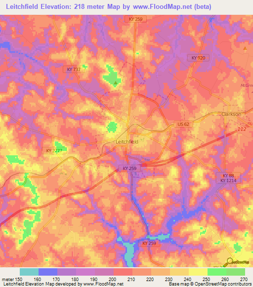 Leitchfield,US Elevation Map