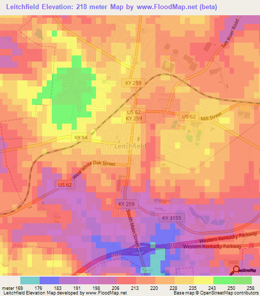 Leitchfield,US Elevation Map