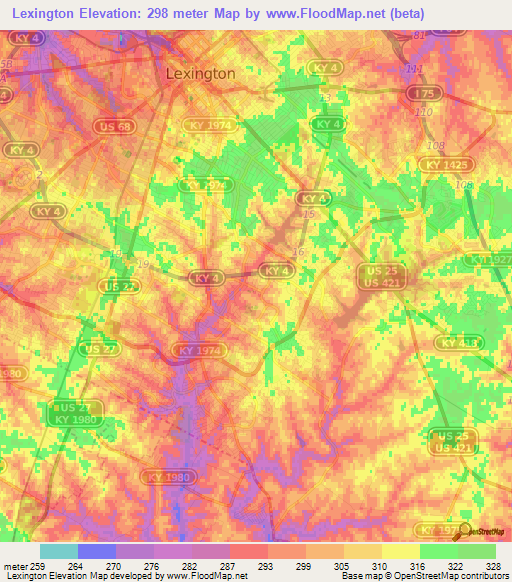 Lexington,US Elevation Map