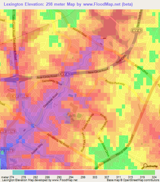 Lexington,US Elevation Map