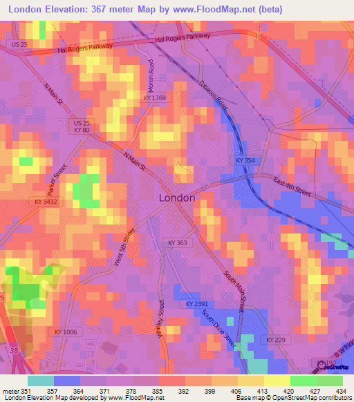 London,US Elevation Map