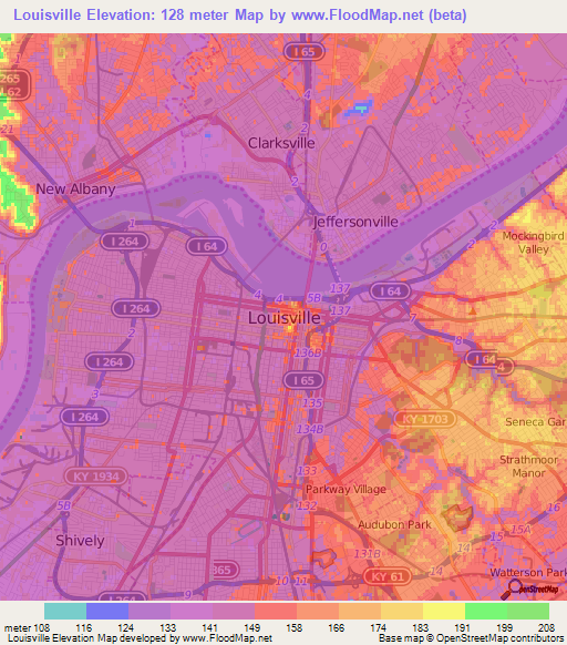 Louisville,US Elevation Map