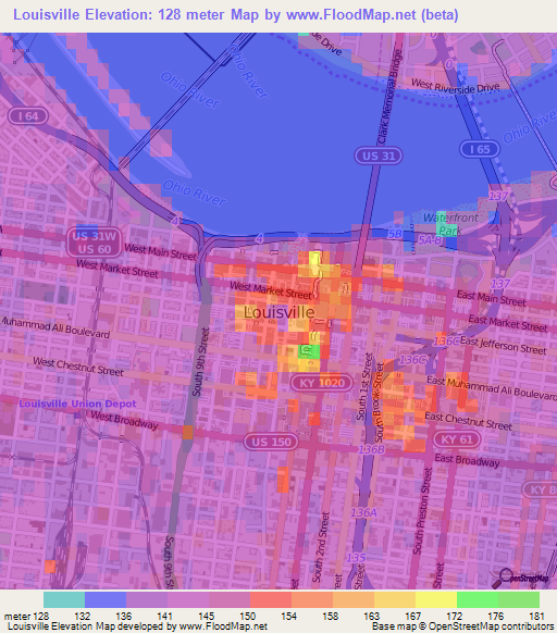 Louisville,US Elevation Map