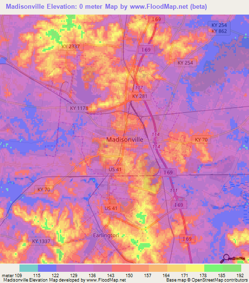 Madisonville,US Elevation Map