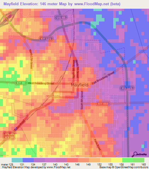 Mayfield,US Elevation Map