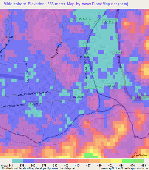 Middlesboro,US Elevation Map